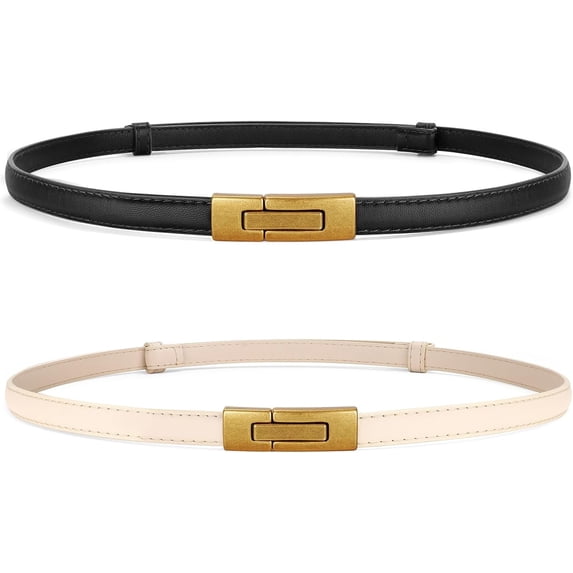 Women's Leather Skinny Belts for Dress Adjustable Vintage Thin Waist Belt for Ladies,0.6" Width