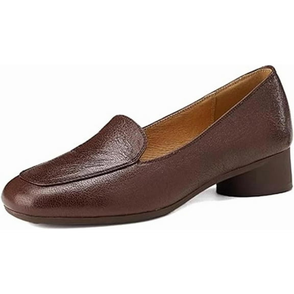 Women's Leather Slip-On Low Heel Loafer with Round Toe, Anti-Slip, Classic Business Penny Style, Cute and Versatile for Everyday Work or Dressy Occasions
