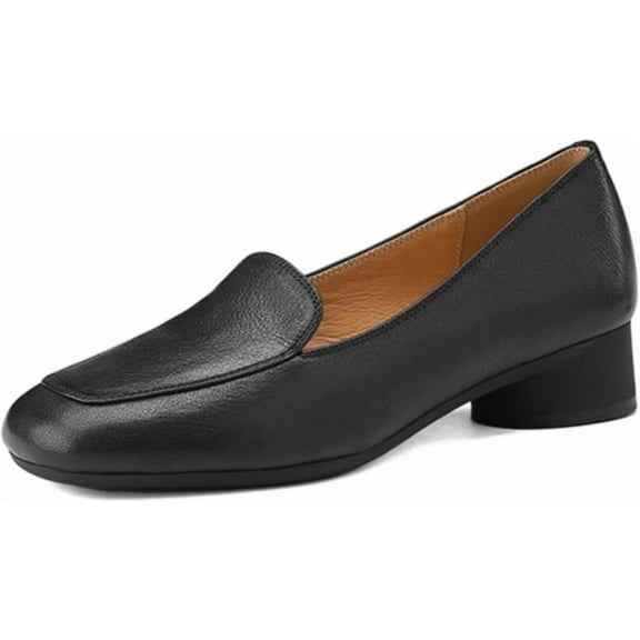 Women's Leather Slip-On Low Heel Loafer with Round Toe, Anti-Slip, Classic Business Penny Style, Cute and Versatile for Everyday Work or Dressy Occasions