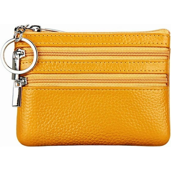 Women's Genuine Leather Slim Coin Purse Mini Pouch Change Wallet Card Holder with Keychain