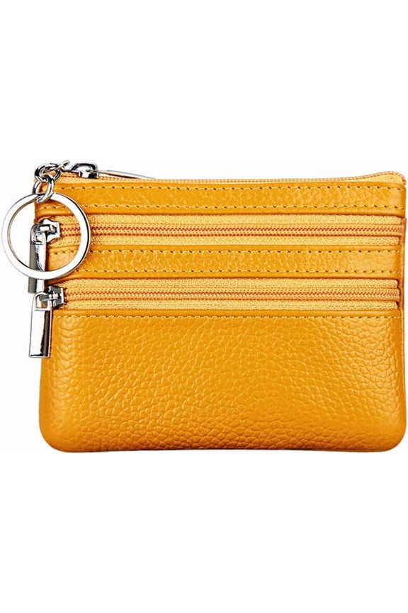 Women's Genuine Leather Slim Coin Purse Mini Pouch Change Wallet Card Holder with Keychain