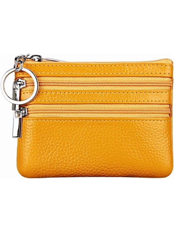 Women's Genuine Leather Slim Coin Purse Mini Pouch Change Wallet Card Holder with Keychain