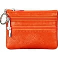 thumbnail image 1 of Women's Leather Small Coin Purse with 3 Zipper Pockets, Mini Pouch Loose Change Wallet Card Holder Case with Keychain, 1 of 5