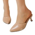 thumbnail image 1 of Women's Leather Stiletto Pumps Pointed Closed Toe Sandals Fashion Dressy Slip on Heeled Mules for Party Prom Wedding Khaki Size 7, 1 of 7