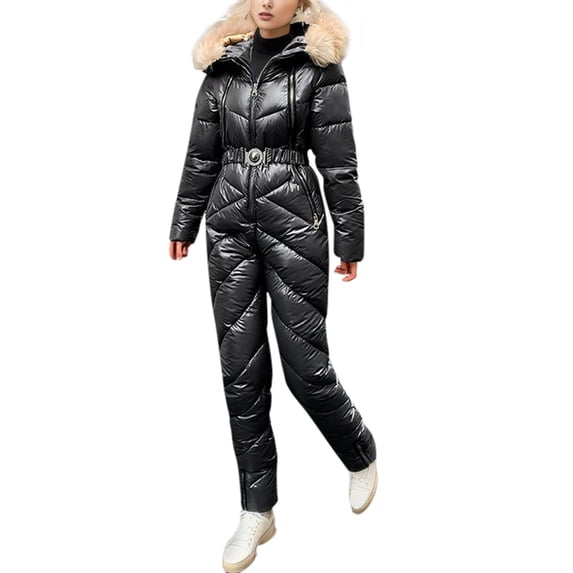 Women's Leather Stitching Cotton Down Padded Jacket Winter Coat With Collar Padded Coat Warm Active Wear For Outdoor Activities Black XXL
