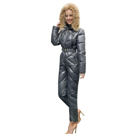 Women's Leather Stitching Cotton Down Padded Jacket Winter Coat With Collar Padded Coat Warm Active Wear For Outdoor Activities Grey XXL