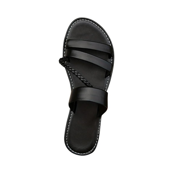 Women's Leather Strappy Sandals Dressy Braided Open Toe Slip on Slide Summer Vacation Beach Sandals Women's Braided Strappy Flat Sandals Summer Slides Beach Shoes