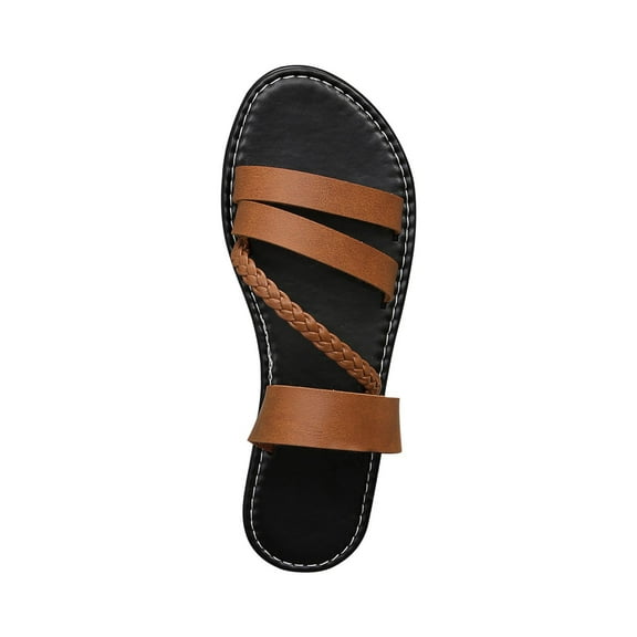 Women's Leather Strappy Sandals Dressy Braided Open Toe Slip on Slide Summer Vacation Beach Sandals Women's Braided Strappy Flat Sandals Summer Slides Beach Shoes
