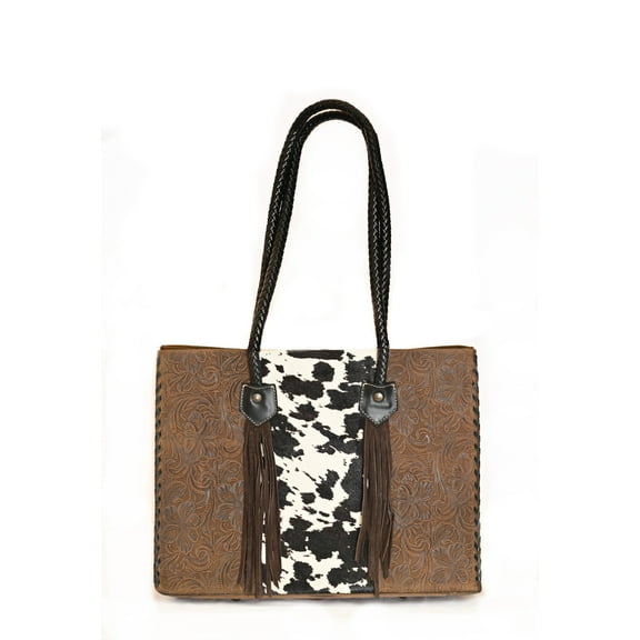 Women's Leather Tooled Black Cowhide Over-the-Shoulder Purse