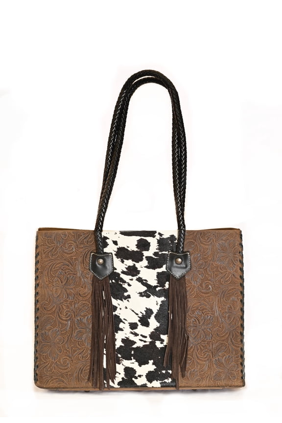 Women's Leather Tooled Black Cowhide Over-the-Shoulder Purse