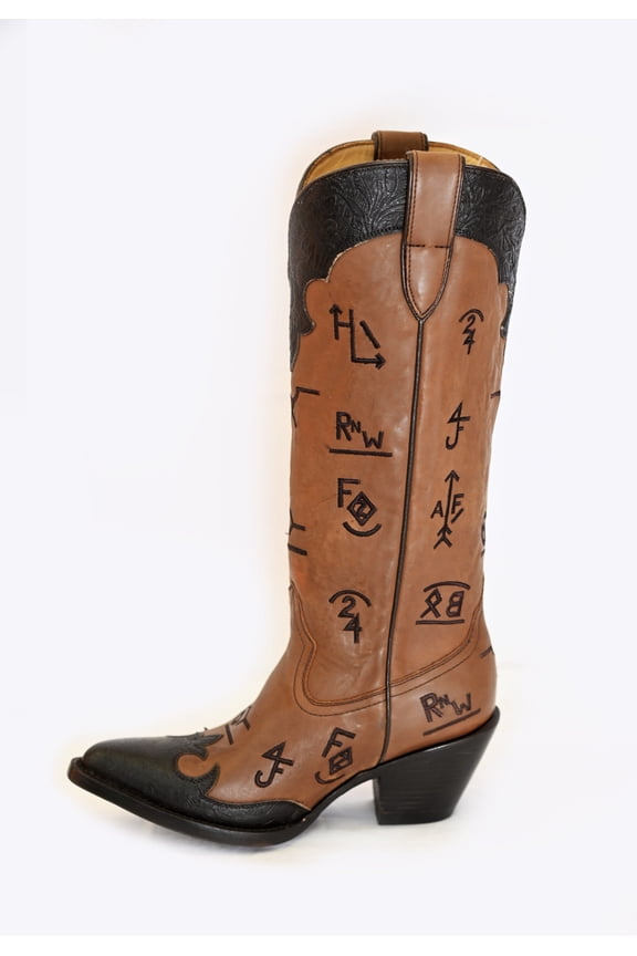 Women's Leather Tooled Brand Mid-Calf Boots