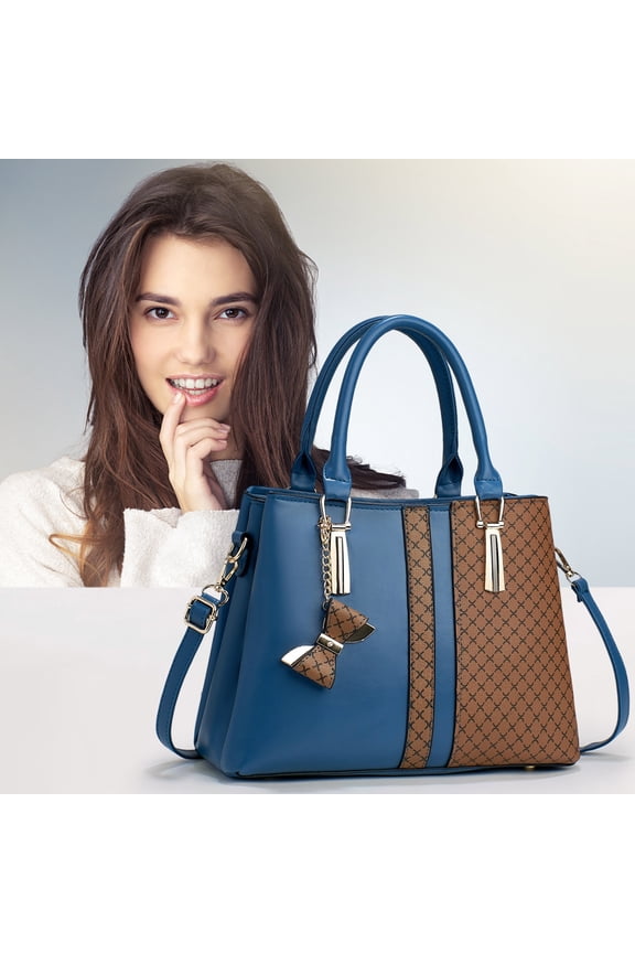 Women's Leather Tote Bag, Elegant Patchwork Handbag with Multi-Layer Compartments, Versatile Shoulder and Crossbody Bag for Work, Travel, and Daily Use