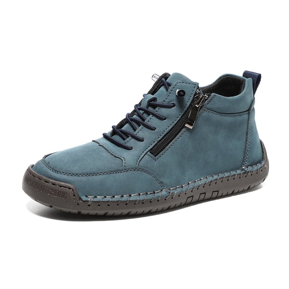 Women's Leather Trainers with Side Zip Flats Handmade Orthopedic Comfy Shoes Outdoor Casual Lightweight Non Slip Walking Shoe(Blue, 36)