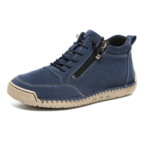 Women's Leather Trainers with Side Zip Flats Handmade Orthopedic Comfy Shoes Outdoor Casual Lightweight Non Slip Walking Shoe(Royal Blue, 38)