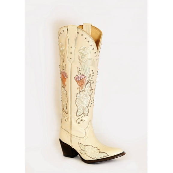 Women's Leather Vanilla Wedding Mid-Calf Boots