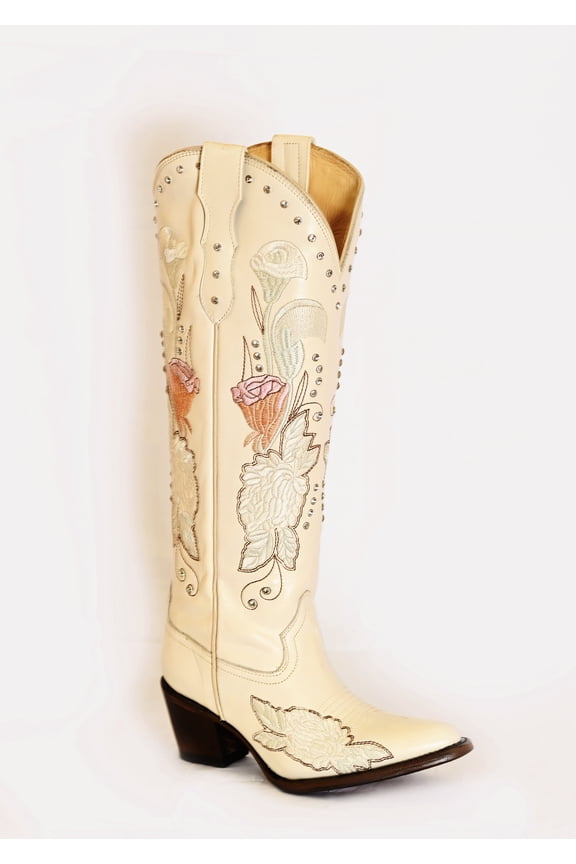 Women's Leather Vanilla Wedding Mid-Calf Boots
