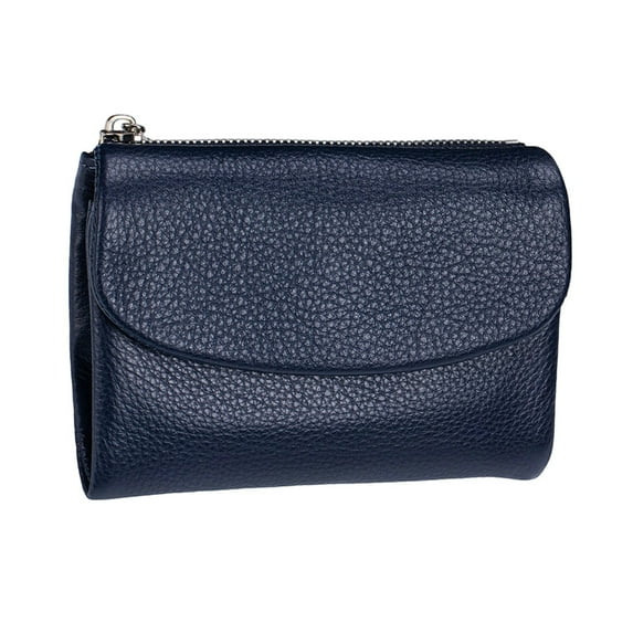 Women's Leather Wallet Purse RFID Blocking Cowhide Compact Wallet with Card Slots & Cash Organizer Small Soft Handbag for Everyday Use (Dark Blue)