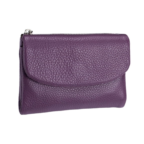 Women's Leather Wallet Purse RFID Blocking Cowhide Compact Wallet with Card Slots & Cash Organizer Small Soft Handbag for Everyday Use (Dark Purple)