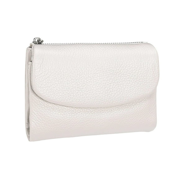 Women's Leather Wallet Purse RFID Blocking Cowhide Compact Wallet with Card Slots & Cash Organizer Small Soft Handbag for Everyday Use (White)