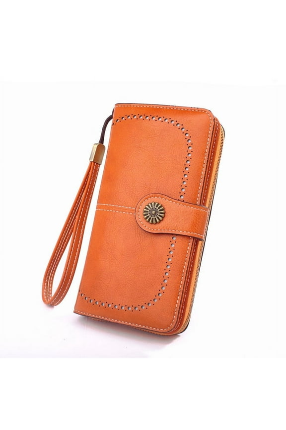 Women’s Leather Wallet RFID Blocking | Multi Card Holder Purse | Zipper Pocket | Adjustable Double Button | Soft Touch | Wristlet Style | Fits Cash, Cards, Phone | Sleek Ladies Organizer