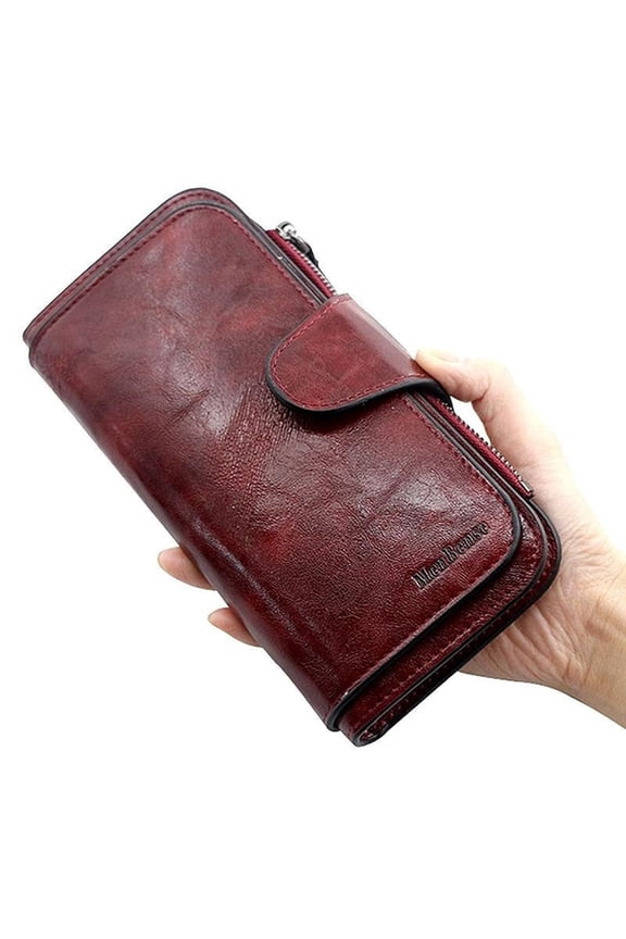 Women's Leather Wallet Three-fold Vintage Wallet Girl's Money Bag Vintage Oil Wax Leather Buckle Women's Long Wallet Phone Bag Multi-card Coin Purse Clutch - Mother's Day Valentine's Day Gift