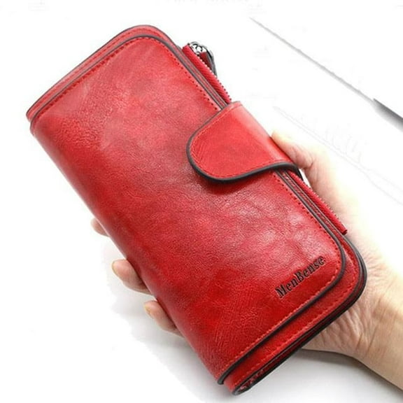 Women's Leather Wallet Three-fold Vintage Wallet Girl's Money Bag Vintage Oil Wax Leather Buckle Women's Long Wallet Phone Bag Multi-card Coin Purse Clutch - Mother's Day Valentine's Day Gift