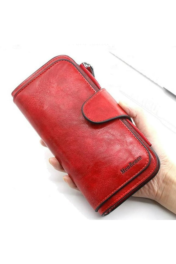 Women's Leather Wallet Three-fold Vintage Wallet Girl's Money Bag Vintage Oil Wax Leather Buckle Women's Long Wallet Phone Bag Multi-card Coin Purse Clutch - Mother's Day Valentine's Day Gift