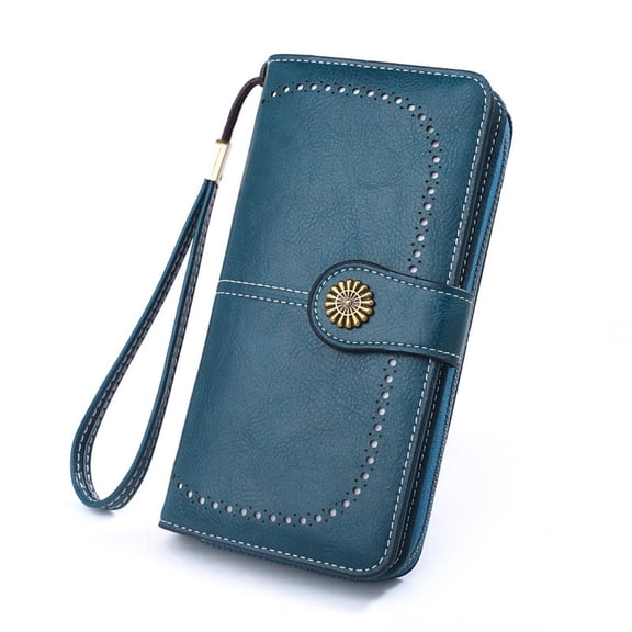 Women’s Leather Wallet with RFID Blocking, Multi-Card Organizer, Zipper Pocket, and Wristlet for Secure Everyday Use