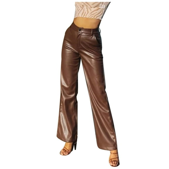 Women's Leather Wide Leg Flared Pants Winter Fashionable High Waist PU Trousers Stylish Comfortable Stretchable Casual Wear