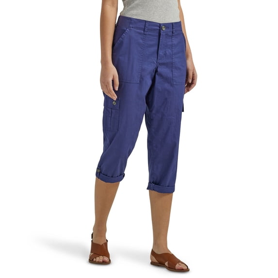 Women's Lee® Flex-To-Go Cargo Capri Pants Color: Medieval Blue Size: 8