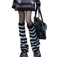 thumbnail image 1 of Women's Leg Warmers Fashion Knit Leg Warmers Long Leg Socks Cute Fashion - Black and Gray Stripe, 1 of 7