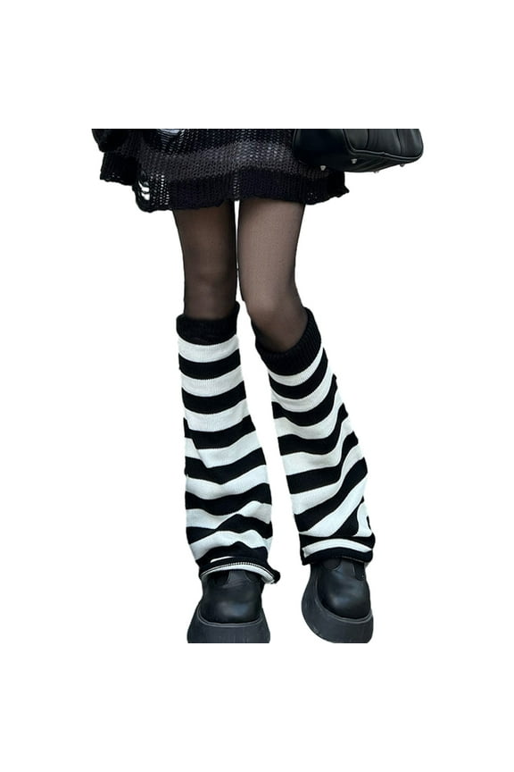 Women's Leg Warmers Fashion Knit Leg Warmers Long Leg Socks Cute Fashion - Black and White Stripe