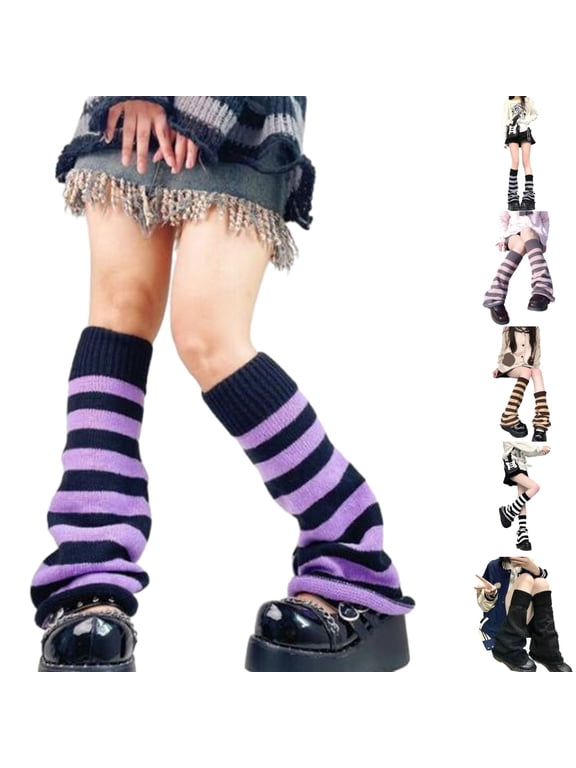 Women's Leg Warmers Fashion Knit Warmers Long Socks Goth Cute Lolita Socks Loose Socks Y2K Kawaii Crochet Knit Ruffle Socks Purple One Size
