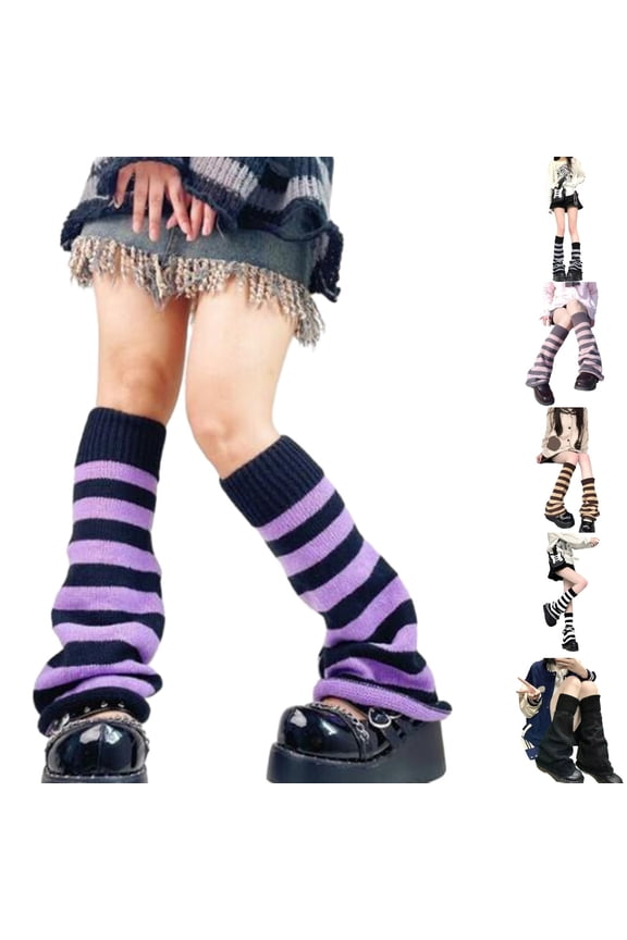 Women's Leg Warmers Fashion Knit Warmers Long Socks Goth Cute Lolita Socks Loose Socks Y2K Kawaii Crochet Knit Ruffle Socks Purple One Size