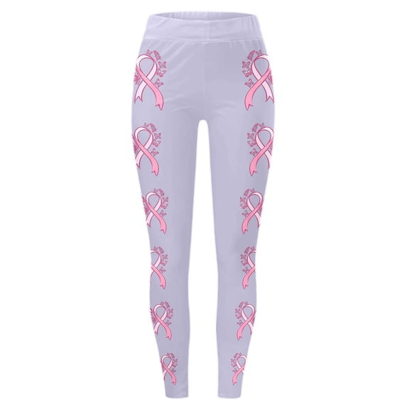 Women's Leggings Cancer Awareness Pink Ribbon Print Breathable Seamless Casual Tummy Control Leggings