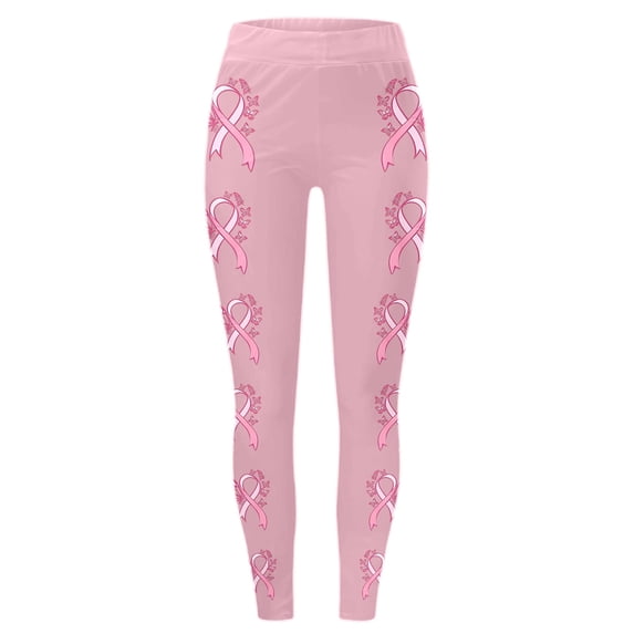Women's Leggings Cancer Awareness Pink Ribbon Print Breathable Seamless Casual Tummy Control Leggings