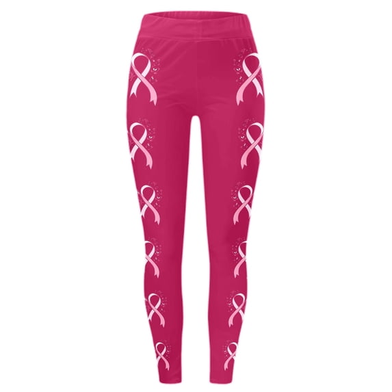 Women's Leggings Cancer Awareness Pink Ribbon Print Breathable Seamless Casual Tummy Control Leggings