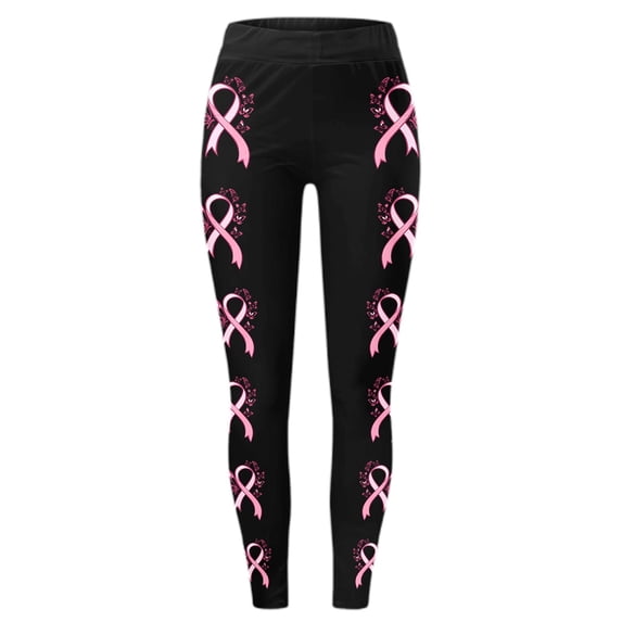 Women's Leggings Cancer Awareness Pink Ribbon Print Breathable Seamless Casual Tummy Control Leggings