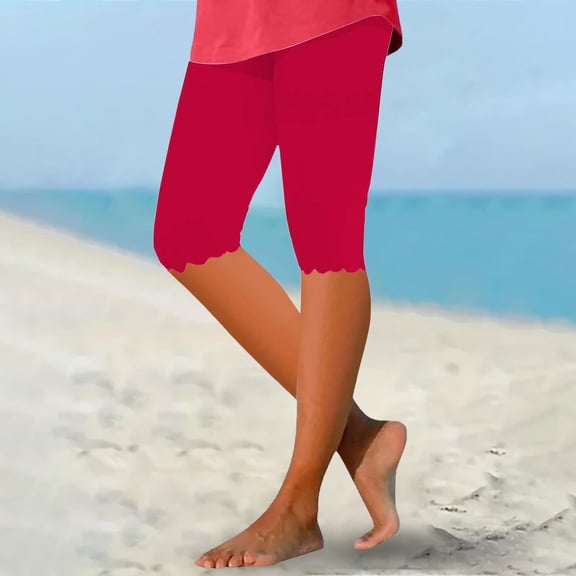 Women's Leggings Capri Leggings For Women Knee Length Capri Leggings Summer Cropped Pants Casual Solid Comfy Capris,Red Women's Legging XXXL
