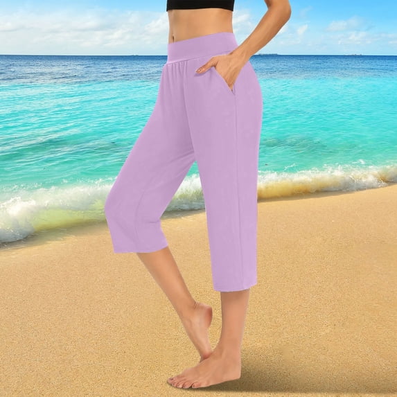 Women's Leggings Capri Leggings For Women 2024 High Waisted Cutout Yoga Capris Lightweight Cozy Cropped Pants Solid Soft Pajams Pants,Purple Women's Legging M