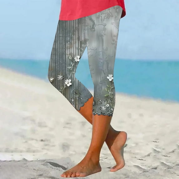 Women's Leggings Capri Leggings for Women Summer Pants for Women 2025 Womens Pants Workout Leggings for Women Women's Summer High Waisted Printing Capris Matching Slim Fitting Yoga Gym Pants