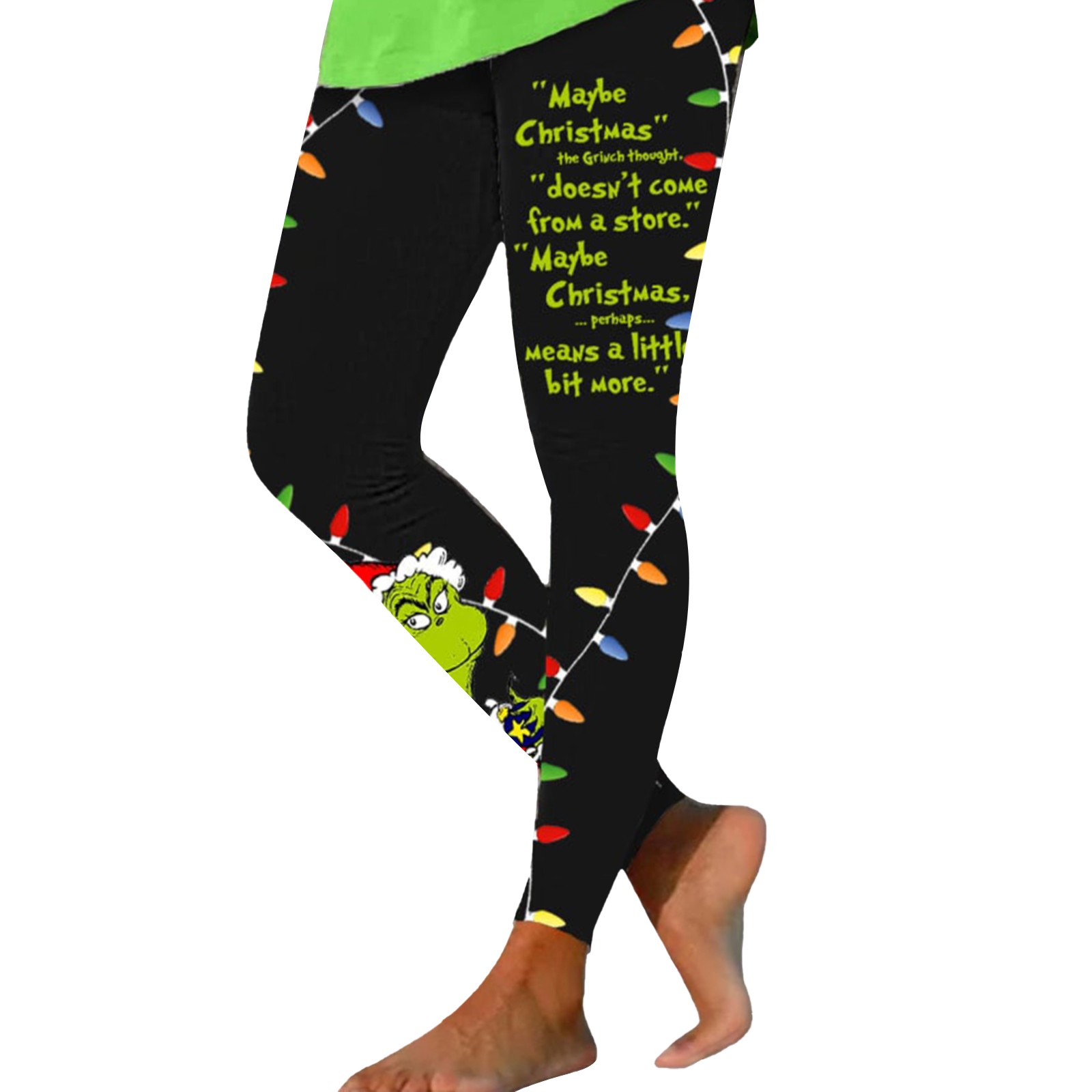Women's Leggings Christmas Grinch Printed Leggings Elastic Slim All