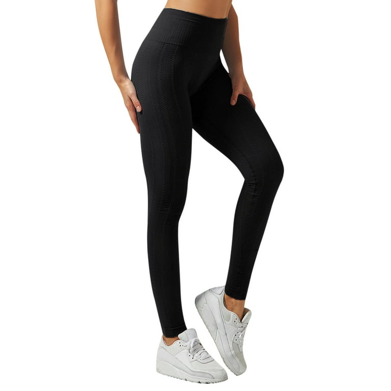Women's Leggings Cross-Border Muscle Texture Solid Color Yoga Pants Black L  