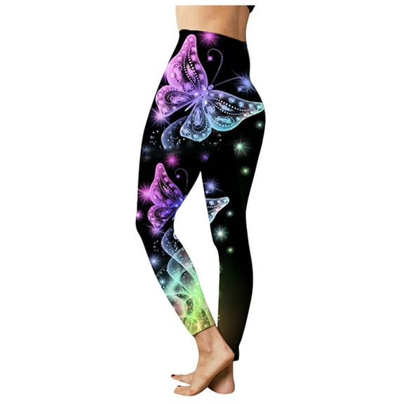 Women's Leggings Fashion Butterfly Print Casual High Waist Sport Ankle Length Legging Purple XXXXL
