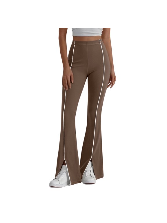 Women's Leggings High Waist Gym Split Hem Pull On Bottom Pants With Sporty Side