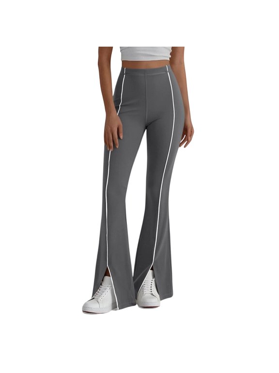 Women's Leggings High Waist Gym Split Hem Pull On Bottom Pants With Sporty Side