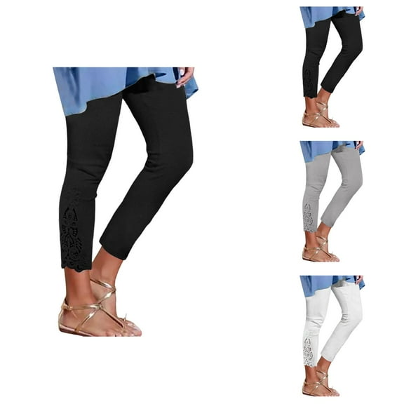 Women's Leggings Long Pants Lace High Waisted Slim Stretchy Versatile Spring Autumn Cropped Pants Women'S Casual Capris