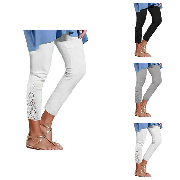 Women's Leggings Long Pants Lace High Waisted Slim Stretchy Versatile Spring Autumn Cropped Pants Womens Casual Capris For Summer