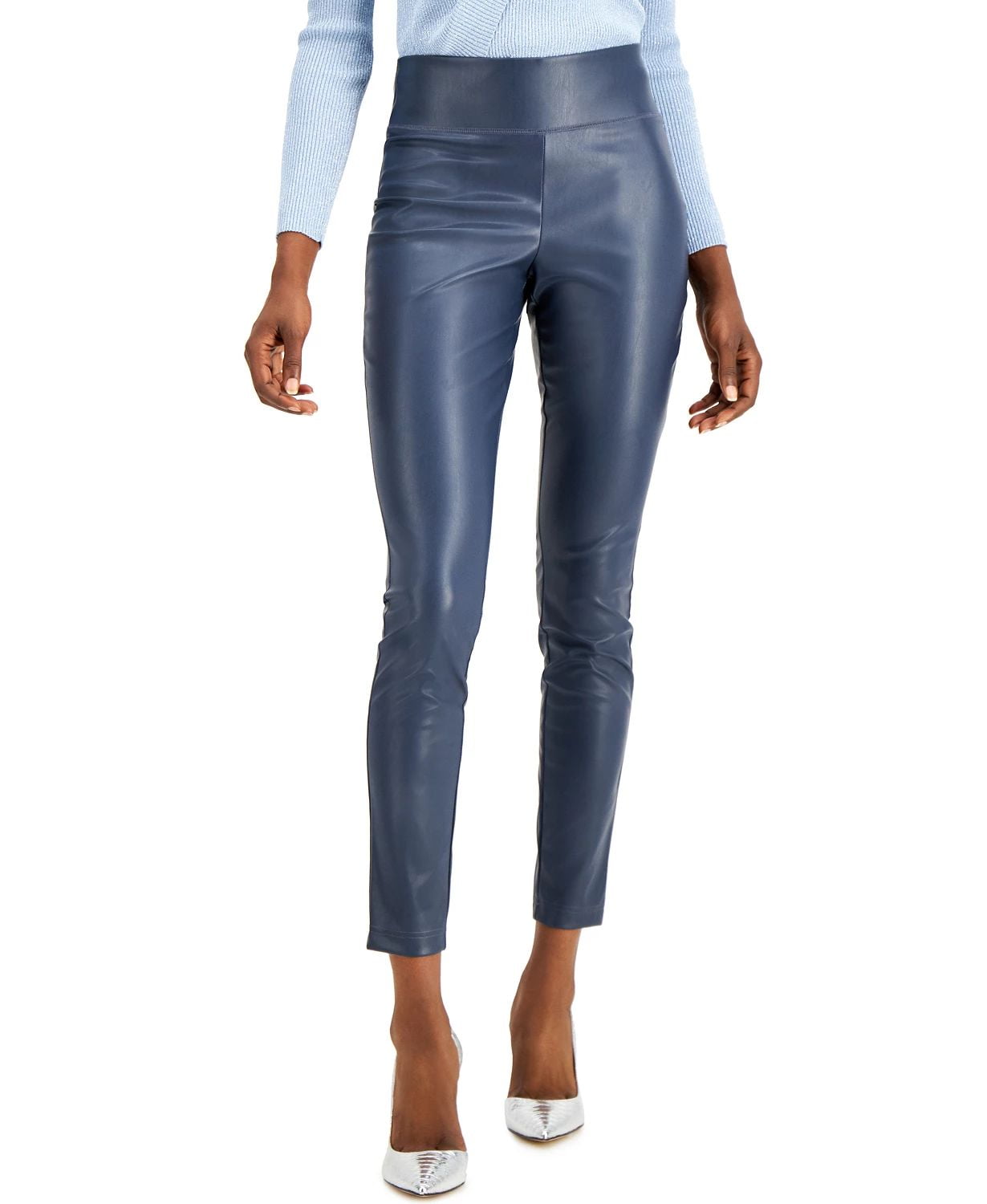 Women's Faux-Leather Leggings Navy 2