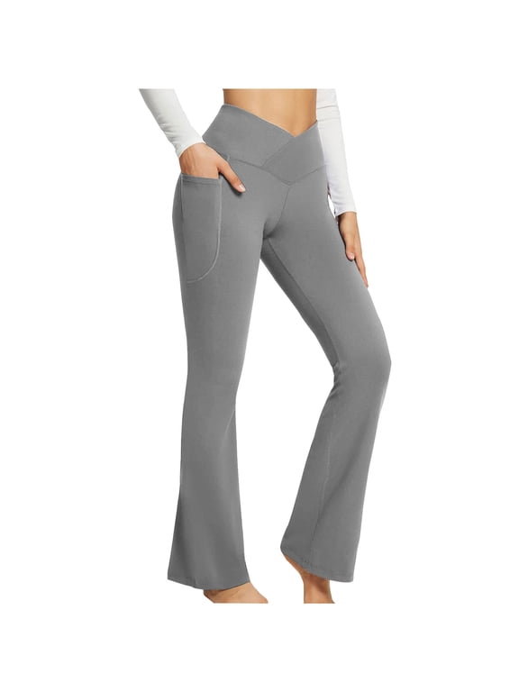 Women's Leggings Plus Size Workout Yoga Pants Stretchy Wide Leg Yoga Pants Flare Leggings with Pockets for Workout Running Athletic Activewear